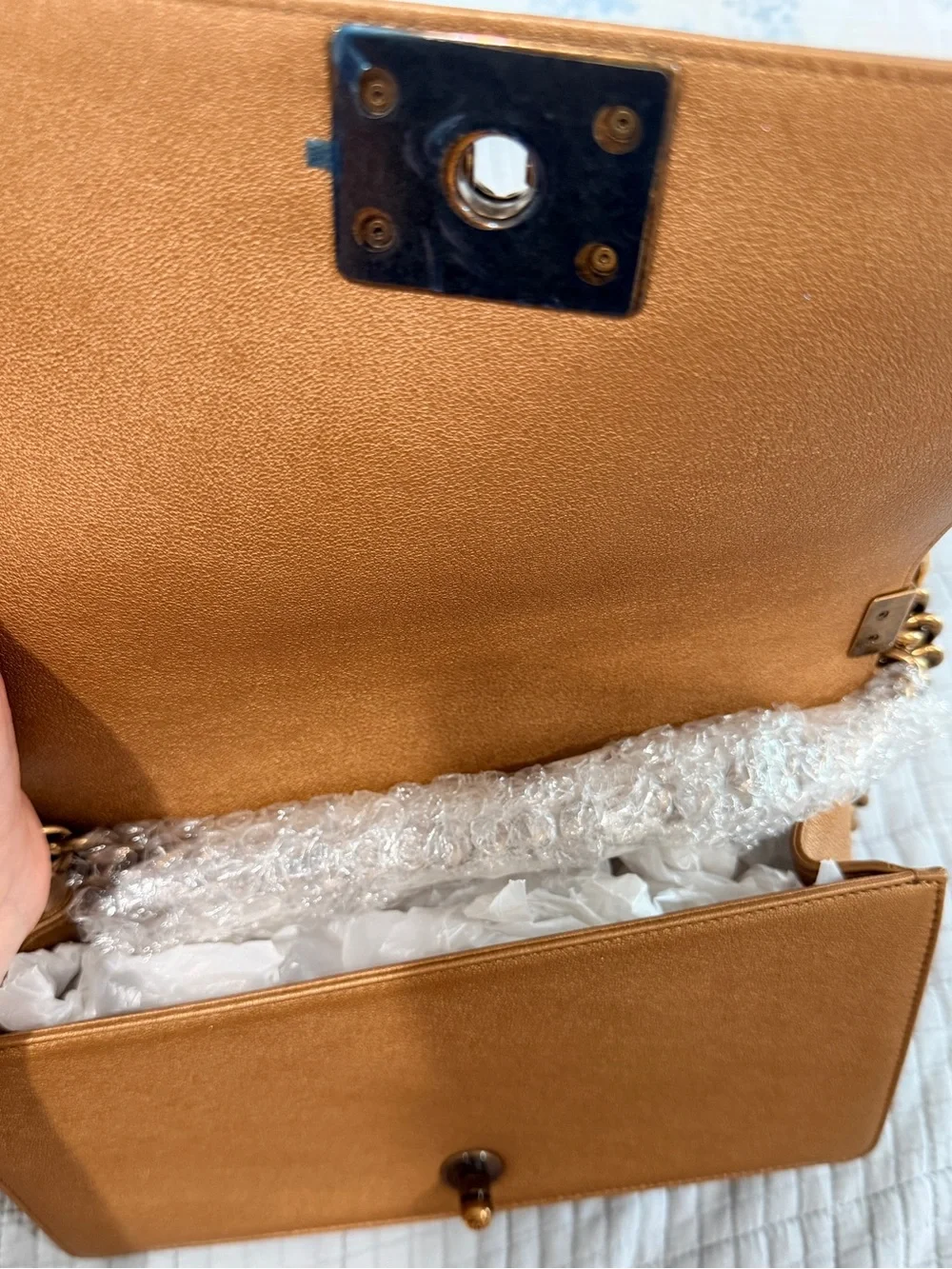 CHANEL Bronze and Cream CC Cutout LeBoy Shoulder Bag